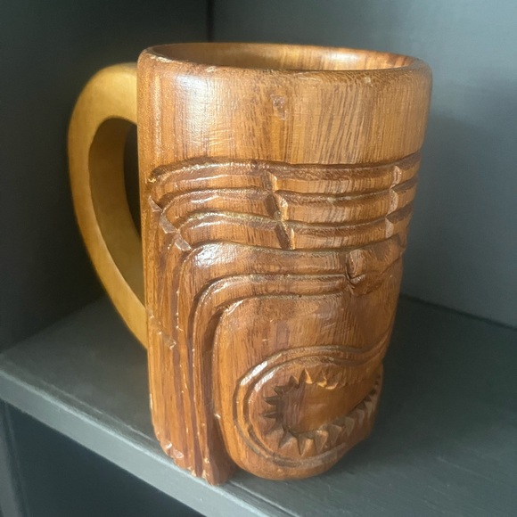 Tiki hand carved wooden mug - Picture 5 of 11